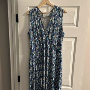 Leota Floral Stretch Dress, Maxi (Extra Long) cross V neckline.